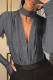 Grey Sexy Solid Hollowed Out Patchwork Fold Half A Turtleneck Regular Bodysuits