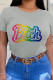 Grey Street Print Patchwork O Neck T-Shirts