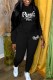 Black Casual Print Letter Hooded Collar Long Sleeve Two Pieces