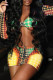 Brownness Sexy Print Patchwork V Neck Long Sleeve Two Pieces
