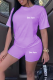 Purple Casual Print Patchwork O Neck Short Sleeve Two Pieces