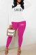 Rose Red Casual Print Letter O Neck Long Sleeve Two Pieces