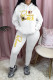 White Casual Print Patchwork Hooded Collar Long Sleeve Two Pieces