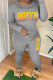Grey Casual Print Patchwork Hooded Collar Long Sleeve Two Pieces