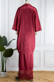 Red Elegant Solid Solid Color V Neck Half Sleeve Two Pieces