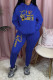 Blue Casual Print Patchwork Hooded Collar Long Sleeve Two Pieces