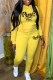Yellow Casual Print Letter Hooded Collar Long Sleeve Two Pieces