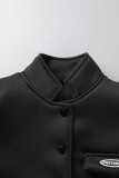 Black Casual Solid Patchwork Mandarin Collar Outerwear