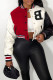 Red Casual Solid Embroidered Patchwork Buckle Cardigan Collar Outerwear