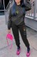 Black Casual Print Letter Hooded Collar Long Sleeve Two Pieces