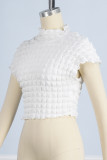 White Casual Solid Patchwork Turtleneck T-Shirts