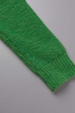 Green Sexy Casual Solid Hollowed Out Turtleneck Long Sleeve Two Pieces