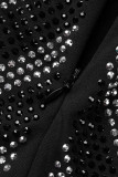Black Sexy Solid Patchwork Hot Drill O Neck One Step Skirt Dresses