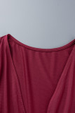 Burgundy Sexy Solid Patchwork Fold Asymmetrical V Neck Irregular Dress Dresses
