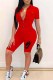Red Street Print Letter Turndown Collar Rompers
