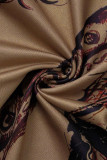 Khaki Sexy Print Patchwork O Neck Skinny Jumpsuits
