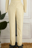 Apricot Casual Solid Basic Regular Low Waist Conventional Solid Color Trousers