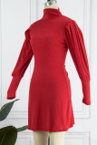 Red Casual Solid Patchwork O Neck A Line Dresses