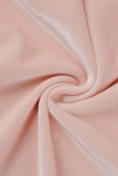 Pink Sexy Solid Fold Turtleneck Long Sleeve Dresses
