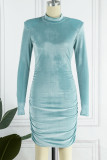 Pink Sexy Solid Fold Turtleneck Long Sleeve Dresses