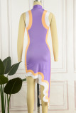 Purple Sexy Print Asymmetrical O Neck Sleeveless Dress Dresses