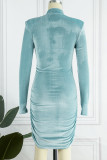 Pink Sexy Solid Fold Turtleneck Long Sleeve Dresses