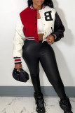 Red Casual Solid Embroidered Patchwork Buckle Cardigan Collar Outerwear