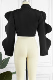 Black Casual Solid Patchwork Mandarin Collar Outerwear