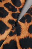 Brown Sexy Leopard Patchwork V Neck Pencil Skirt Dresses