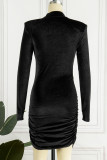 Pink Sexy Solid Fold Turtleneck Long Sleeve Dresses