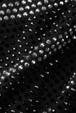 Black Sexy Solid Patchwork Hot Drill O Neck One Step Skirt Dresses