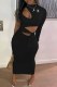 Black Sexy Print Hollowed Out O Neck Dresses