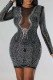 Black Sexy Solid Patchwork Hot Drill O Neck Pencil Skirt Dresses