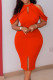 Tangerine Red Elegant Solid Patchwork O Neck One Step Skirt Dresses