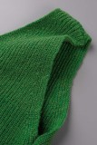Green Sexy Casual Solid Hollowed Out Turtleneck Long Sleeve Two Pieces