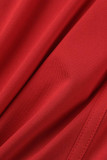 Red Sexy Solid Patchwork Hot Drill O Neck One Step Skirt Dresses