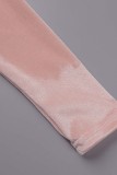 Pink Sexy Solid Fold Turtleneck Long Sleeve Dresses