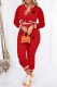 Red Casual Print Patchwork Mandarin Collar Long Sleeve Two Pieces
