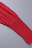 Red Casual Solid Patchwork O Neck A Line Dresses