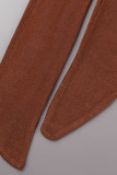 Brown Sexy Solid Patchwork Half A Turtleneck Long Sleeve Two Pieces