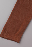 Brown Sexy Solid Patchwork Half A Turtleneck Long Sleeve Two Pieces