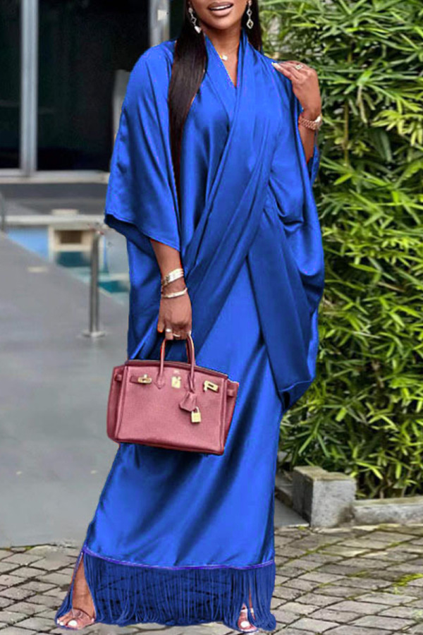 Blue Elegant Solid Solid Color V Neck Half Sleeve Two Pieces