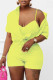 Yellow Fashion Casual Solid Basic Turndown Collar Short Sleeve Three-piece Set
