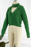 Green Sexy Casual Solid Hollowed Out Turtleneck Long Sleeve Two Pieces