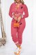 Pink Casual Print Patchwork Mandarin Collar Long Sleeve Two Pieces