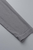 Grey Sexy Solid Hollowed Out Fold O Neck Long Sleeve Dresses