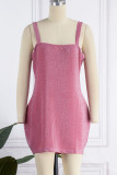 Pink Sexy Solid Backless Square Collar Sling Dress Dresses