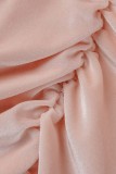 Pink Sexy Solid Fold Turtleneck Long Sleeve Dresses