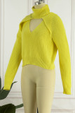 Green Sexy Casual Solid Hollowed Out Turtleneck Long Sleeve Two Pieces