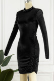 Pink Sexy Solid Fold Turtleneck Long Sleeve Dresses
